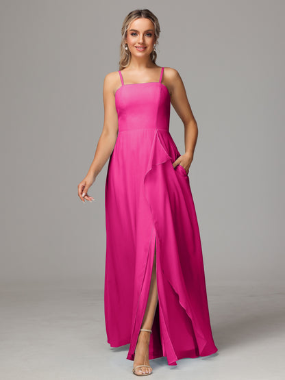 Spaghetti Straps Chiffon Bridesmaid Dress With Pockets