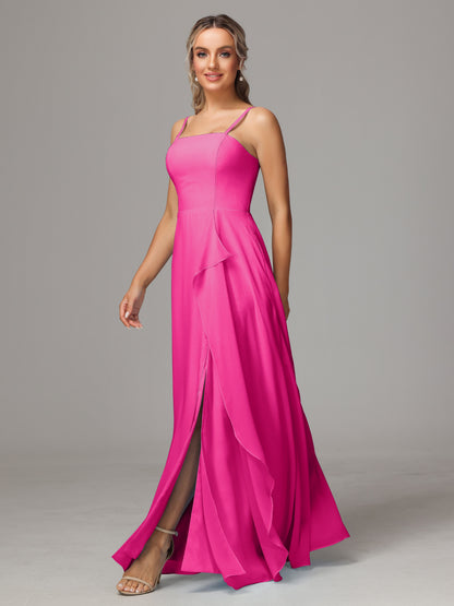Spaghetti Straps Chiffon Bridesmaid Dress With Pockets