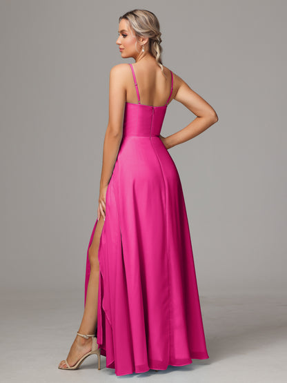 Spaghetti Straps Chiffon Bridesmaid Dress With Pockets