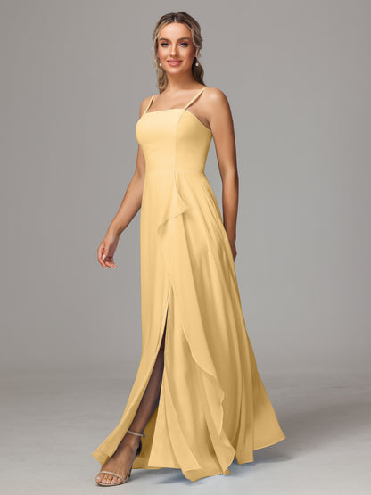 Spaghetti Straps Chiffon Bridesmaid Dress With Pockets