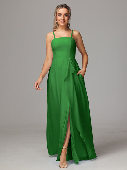 Spaghetti Straps Chiffon Bridesmaid Dress With Pockets