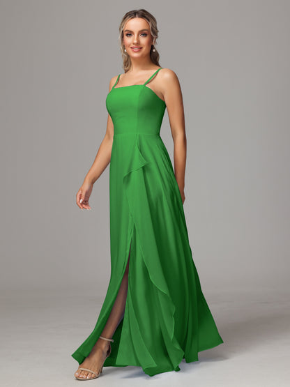 Spaghetti Straps Chiffon Bridesmaid Dress With Pockets
