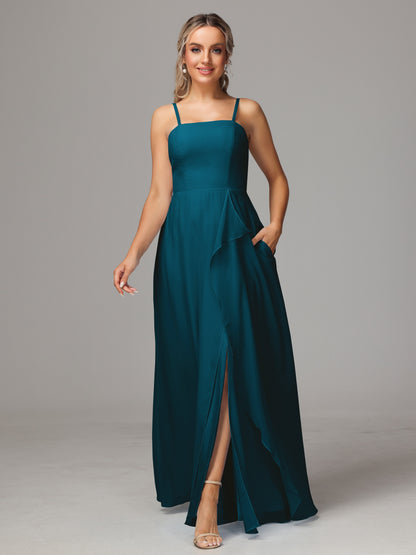 Spaghetti Straps Chiffon Bridesmaid Dress With Pockets