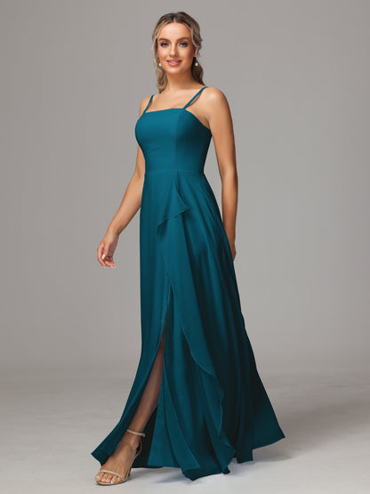 Spaghetti Straps Chiffon Bridesmaid Dress With Pockets