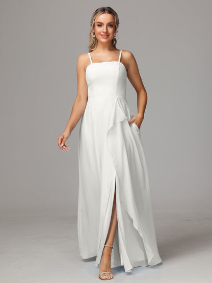 Spaghetti Straps Chiffon Bridesmaid Dress With Pockets
