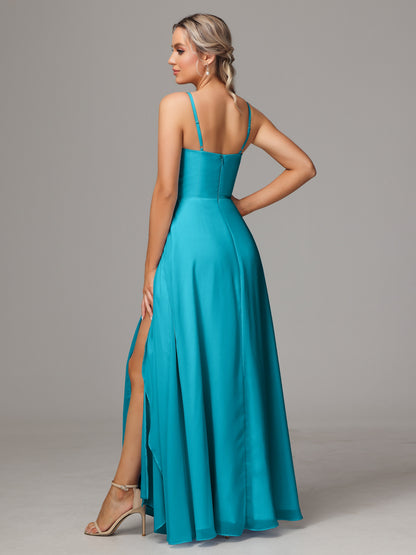Spaghetti Straps Chiffon Bridesmaid Dress With Pockets
