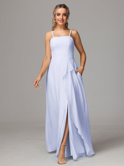 Spaghetti Straps Chiffon Bridesmaid Dress With Pockets