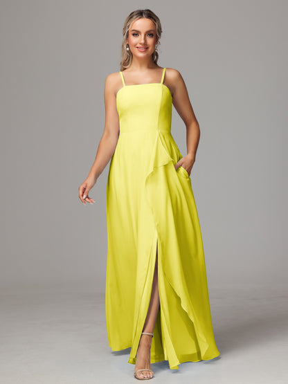 Spaghetti Straps Chiffon Bridesmaid Dress With Pockets