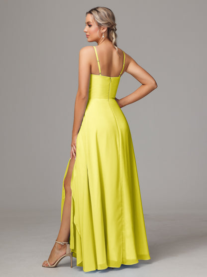 Spaghetti Straps Chiffon Bridesmaid Dress With Pockets