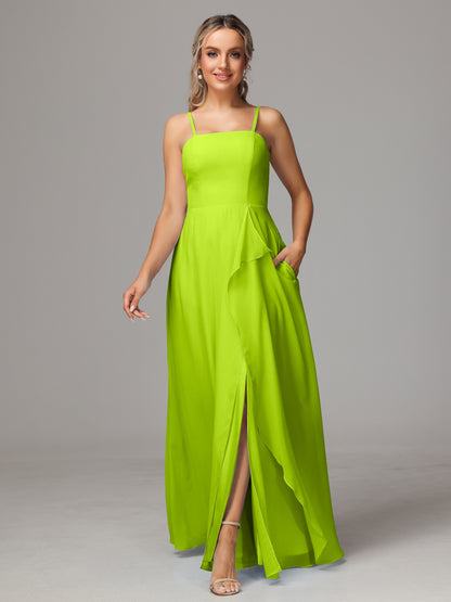 Spaghetti Straps Chiffon Bridesmaid Dress With Pockets