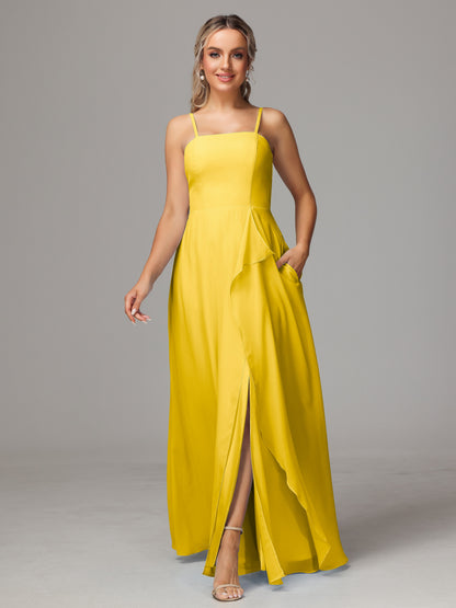 Spaghetti Straps Chiffon Bridesmaid Dress With Pockets