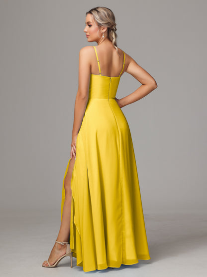 Spaghetti Straps Chiffon Bridesmaid Dress With Pockets