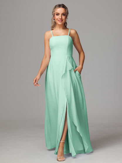 Spaghetti Straps Chiffon Bridesmaid Dress With Pockets