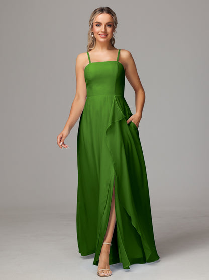 Spaghetti Straps Chiffon Bridesmaid Dress With Pockets