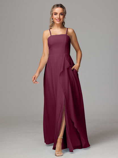 Spaghetti Straps Chiffon Bridesmaid Dress With Pockets