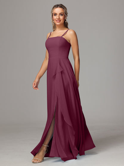 Spaghetti Straps Chiffon Bridesmaid Dress With Pockets
