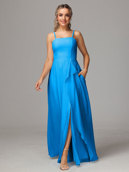 Spaghetti Straps Chiffon Bridesmaid Dress With Pockets