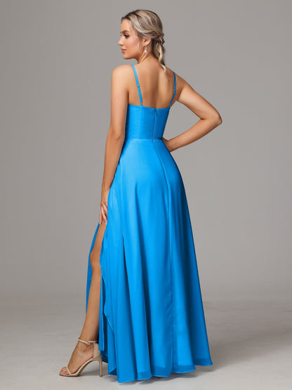 Spaghetti Straps Chiffon Bridesmaid Dress With Pockets