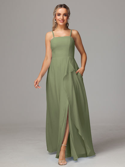 Spaghetti Straps Chiffon Bridesmaid Dress With Pockets