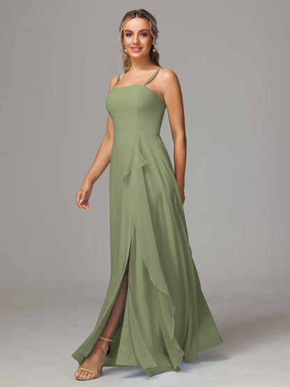 Spaghetti Straps Chiffon Bridesmaid Dress With Pockets