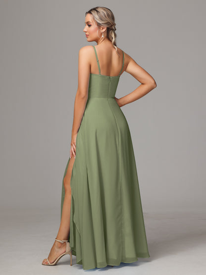 Spaghetti Straps Chiffon Bridesmaid Dress With Pockets