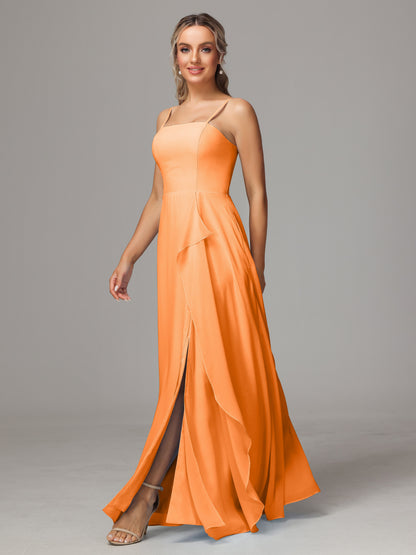 Spaghetti Straps Chiffon Bridesmaid Dress With Pockets