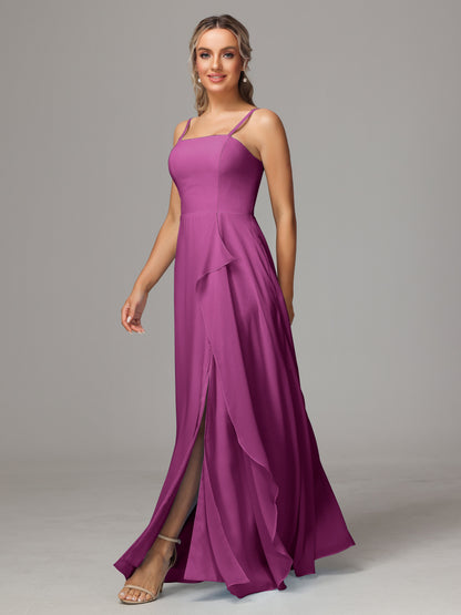 Spaghetti Straps Chiffon Bridesmaid Dress With Pockets