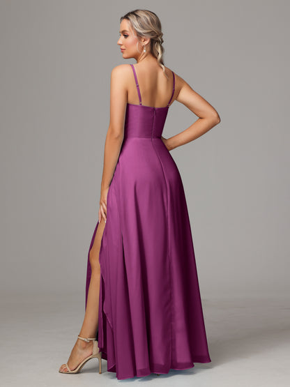 Spaghetti Straps Chiffon Bridesmaid Dress With Pockets