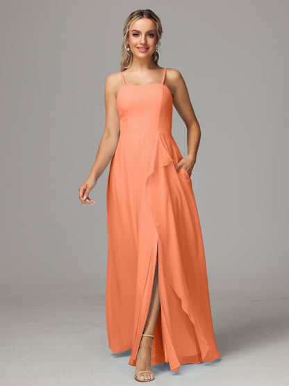 Spaghetti Straps Chiffon Bridesmaid Dress With Pockets