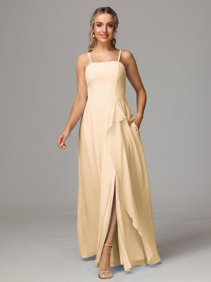 Spaghetti Straps Chiffon Bridesmaid Dress With Pockets