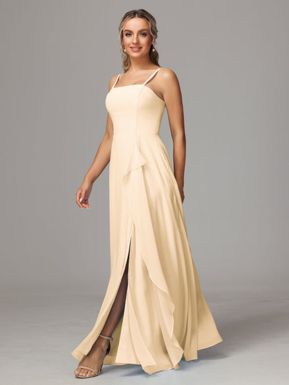 Spaghetti Straps Chiffon Bridesmaid Dress With Pockets