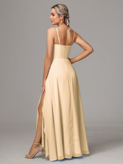 Spaghetti Straps Chiffon Bridesmaid Dress With Pockets