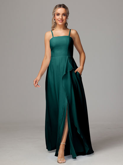 Spaghetti Straps Chiffon Bridesmaid Dress With Pockets