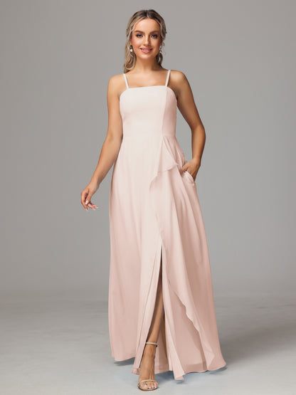 Spaghetti Straps Chiffon Bridesmaid Dress With Pockets