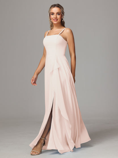 Spaghetti Straps Chiffon Bridesmaid Dress With Pockets