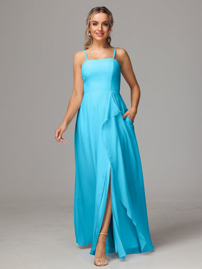 Spaghetti Straps Chiffon Bridesmaid Dress With Pockets