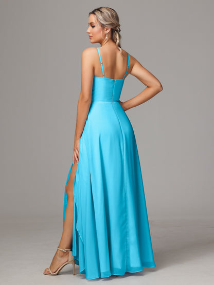 Spaghetti Straps Chiffon Bridesmaid Dress With Pockets