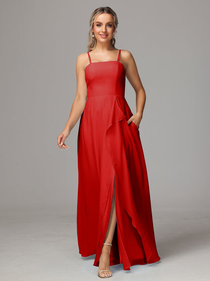 Spaghetti Straps Chiffon Bridesmaid Dress With Pockets