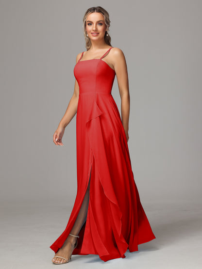 Spaghetti Straps Chiffon Bridesmaid Dress With Pockets