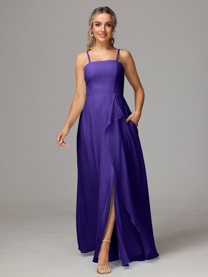 Spaghetti Straps Chiffon Bridesmaid Dress With Pockets