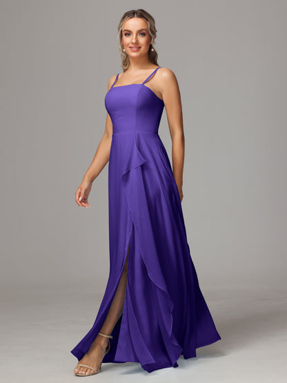 Spaghetti Straps Chiffon Bridesmaid Dress With Pockets
