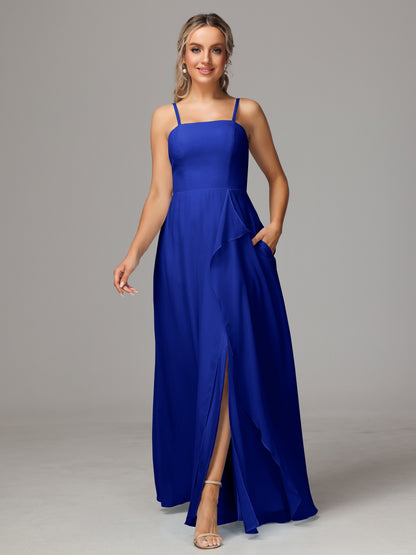 Spaghetti Straps Chiffon Bridesmaid Dress With Pockets