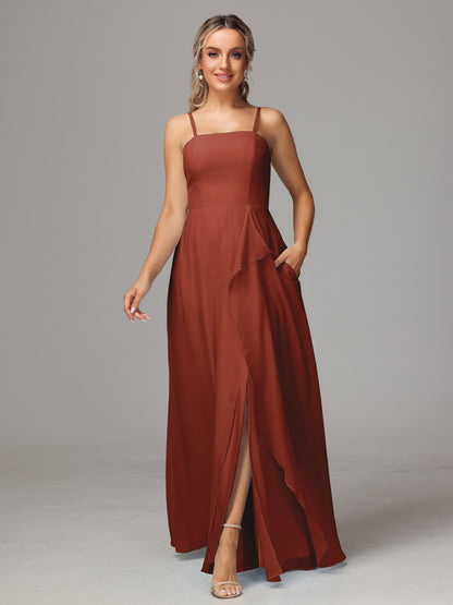 Spaghetti Straps Chiffon Bridesmaid Dress With Pockets