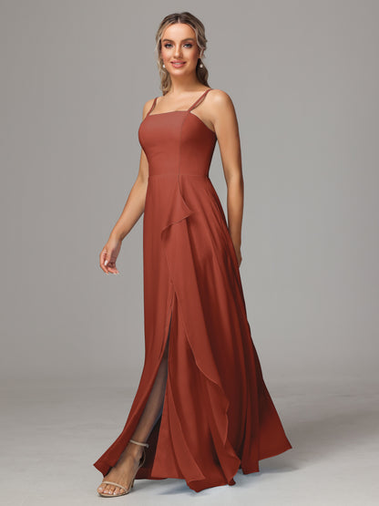 Spaghetti Straps Chiffon Bridesmaid Dress With Pockets