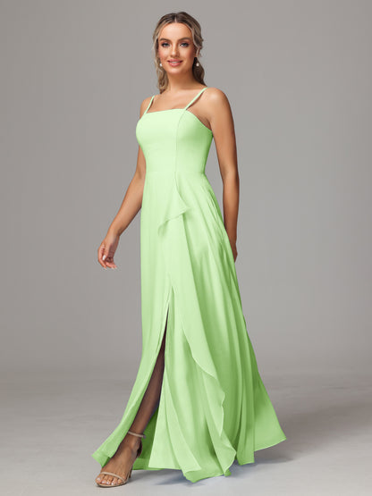 Spaghetti Straps Chiffon Bridesmaid Dress With Pockets