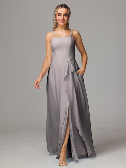 Spaghetti Straps Chiffon Bridesmaid Dress With Pockets