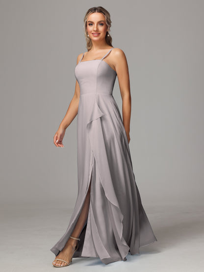Spaghetti Straps Chiffon Bridesmaid Dress With Pockets