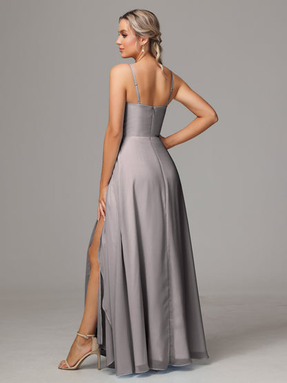 Spaghetti Straps Chiffon Bridesmaid Dress With Pockets