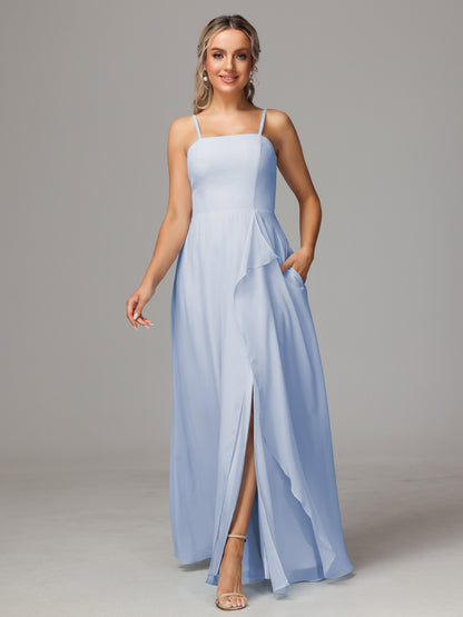 Spaghetti Straps Chiffon Bridesmaid Dress With Pockets