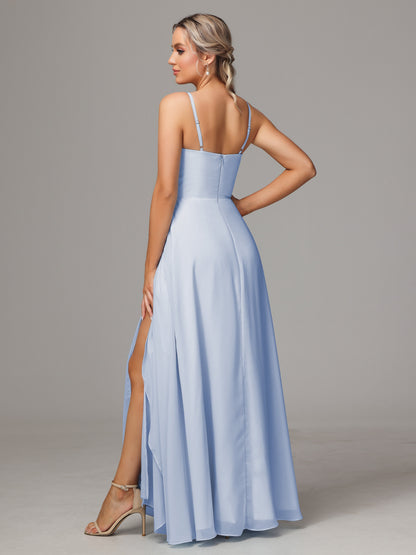 Spaghetti Straps Chiffon Bridesmaid Dress With Pockets